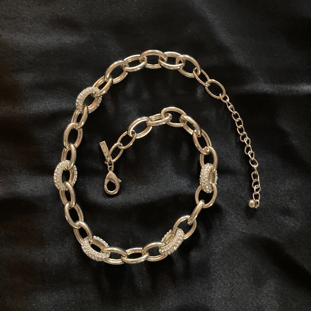 WHBM Gold Link and Rhinestone Necklace